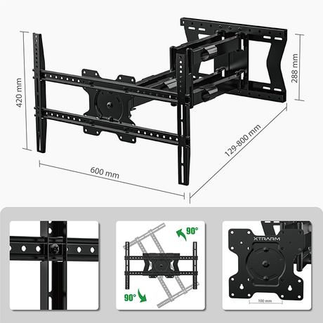 XTRARM Cratos 80 cm double Rotation VESA 600 - Support mural TV Noir
